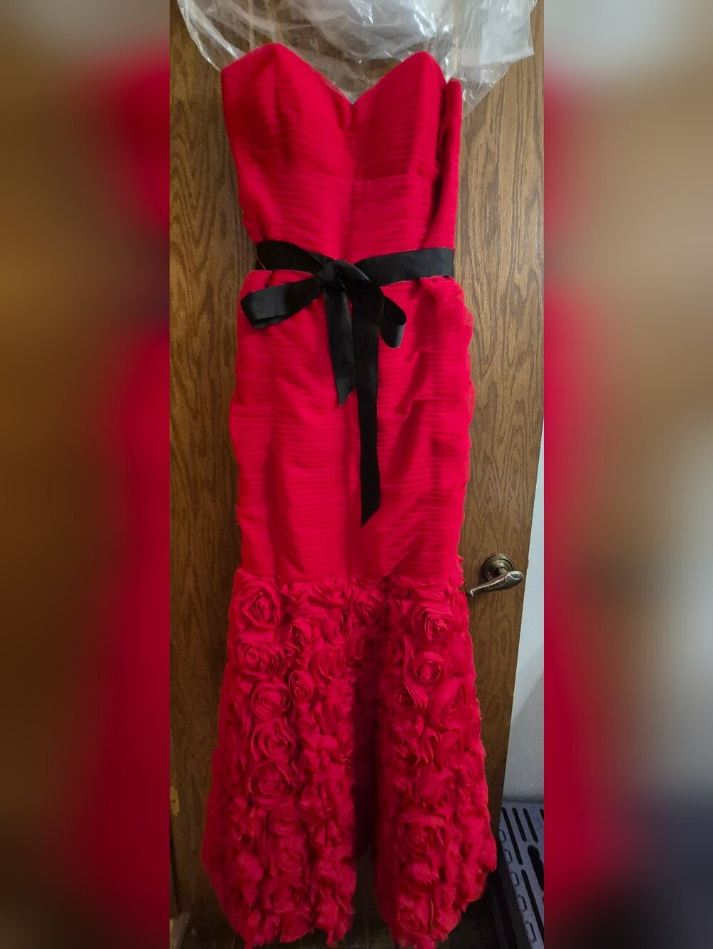JS Collections - Red Party Dress with Black Waist Sash